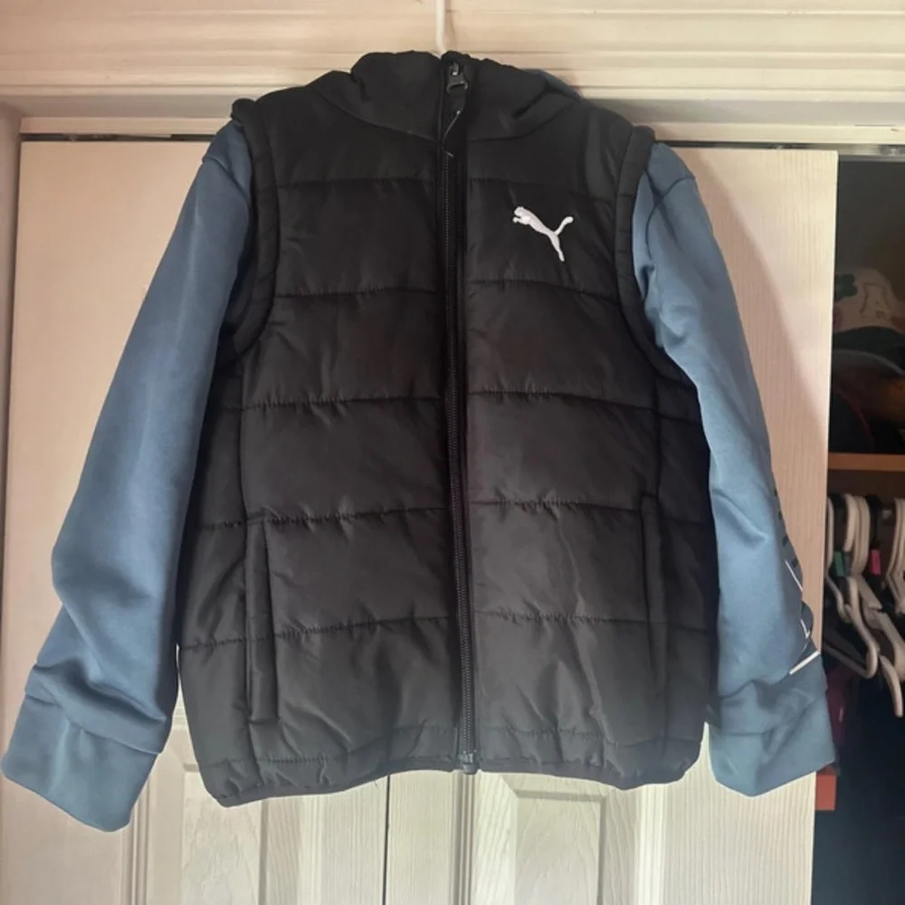 Puma Black Quilted Vest Jacket with Blue Sleeves